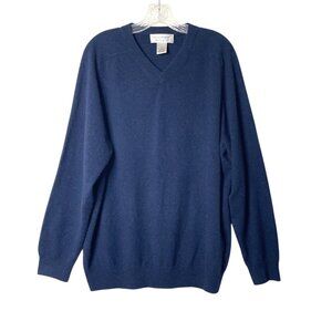 Paolo Mondo 100% 2 Ply Cashmere Men's V-Neck Long Sleeve Sweater XL Navy Blue